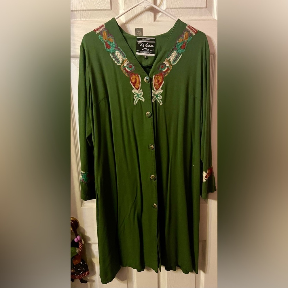 Tribal Green Embroidered Mini Dress